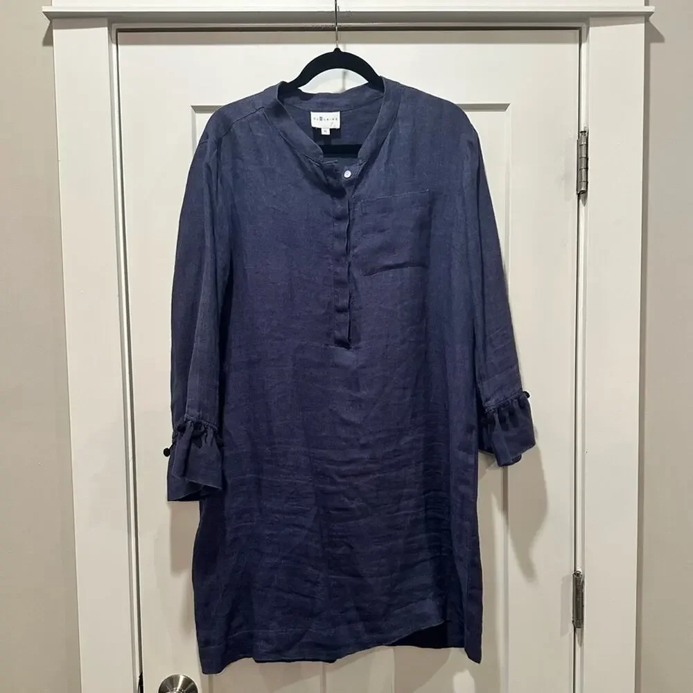 CJ Laing Navy Linen Tunic Dress Cover Up Size XL - Picture 2 of 11